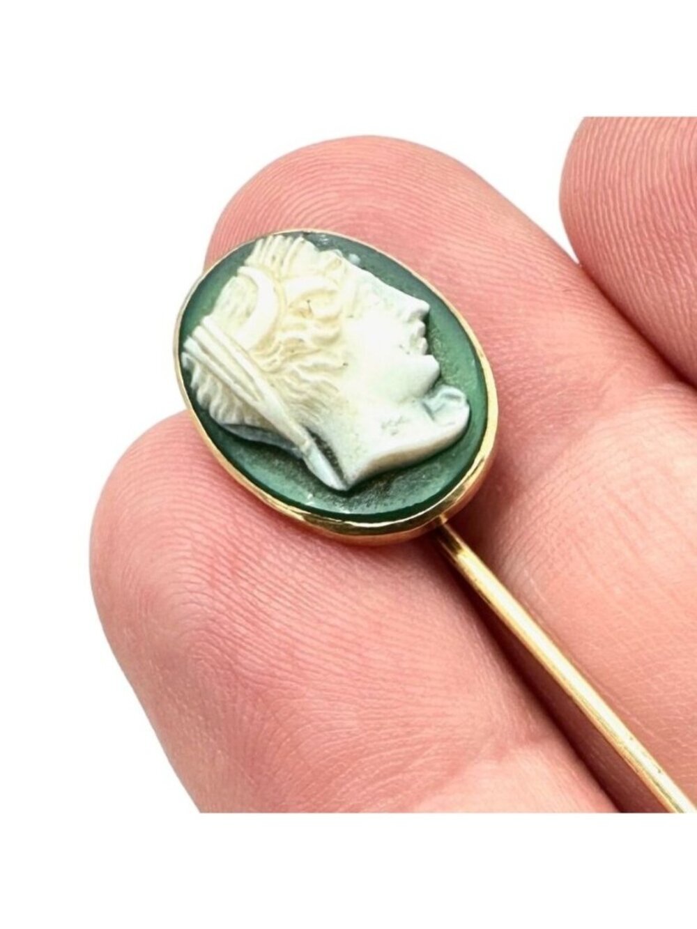 Womens Stick Pin Brooch 14K Yellow Gold Cameo 2.8 Grams Estate Jewelry Antique